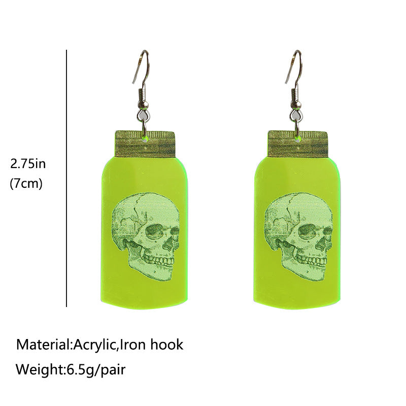 Wholesale  Ghost Earrings Fluorescent Acrylic Horror  Bottle Skull Earrings